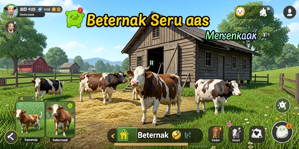 Antarmuka menarik dengan fitur beternak yang seru.